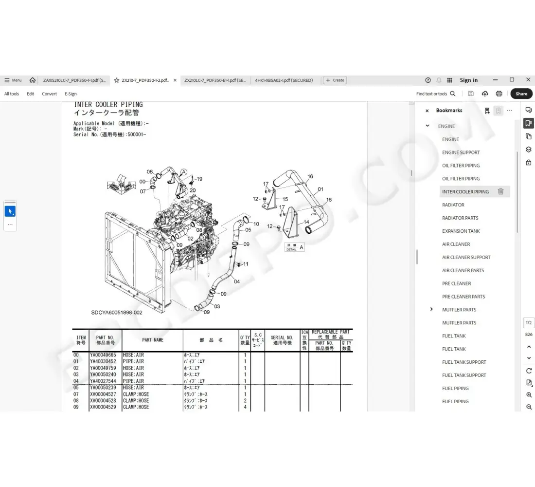 Hitachi excavator ZX210LC-7 ZX210LCN-7 ZX240N-7 parts manual
